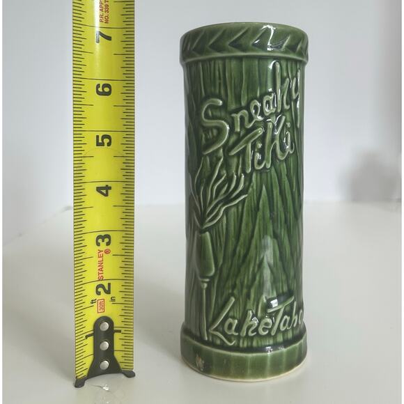 Vintage Harvey's Lake Tahoe "Sneaky Tiki" Green Ceramic Drink Mug Cup - Picture 5 of 5